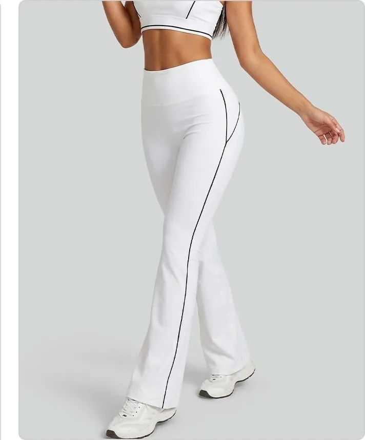 Peach Contrast-Stripe Flared Leggings
