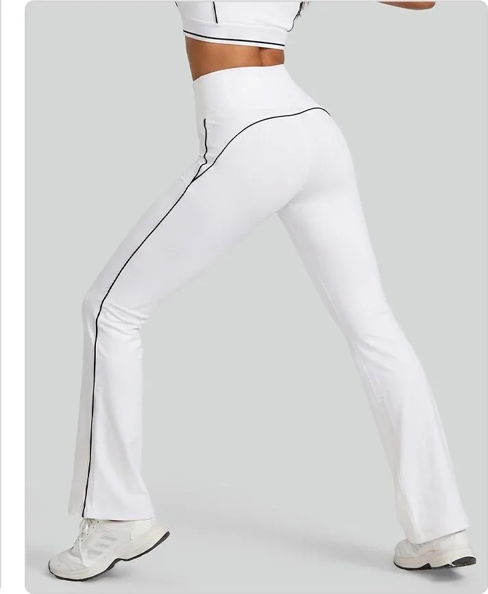 Peach Contrast-Stripe Flared Leggings