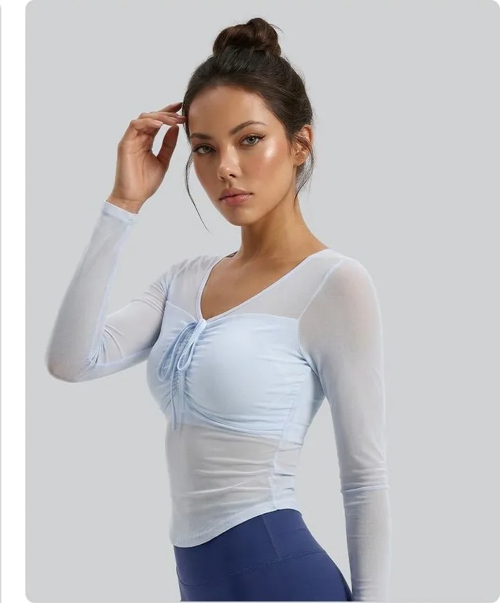Mesh Tie Long Sleeve Top