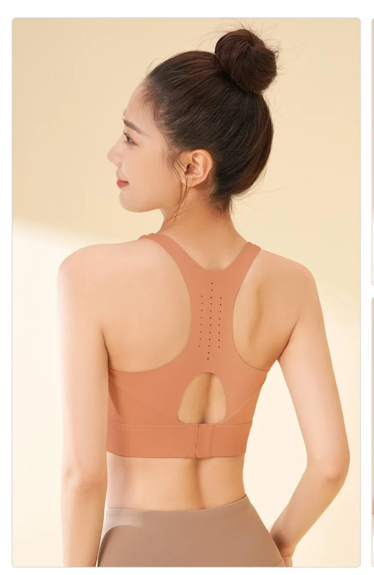 Nylon Hole-Detail Button-Front Sports Bra