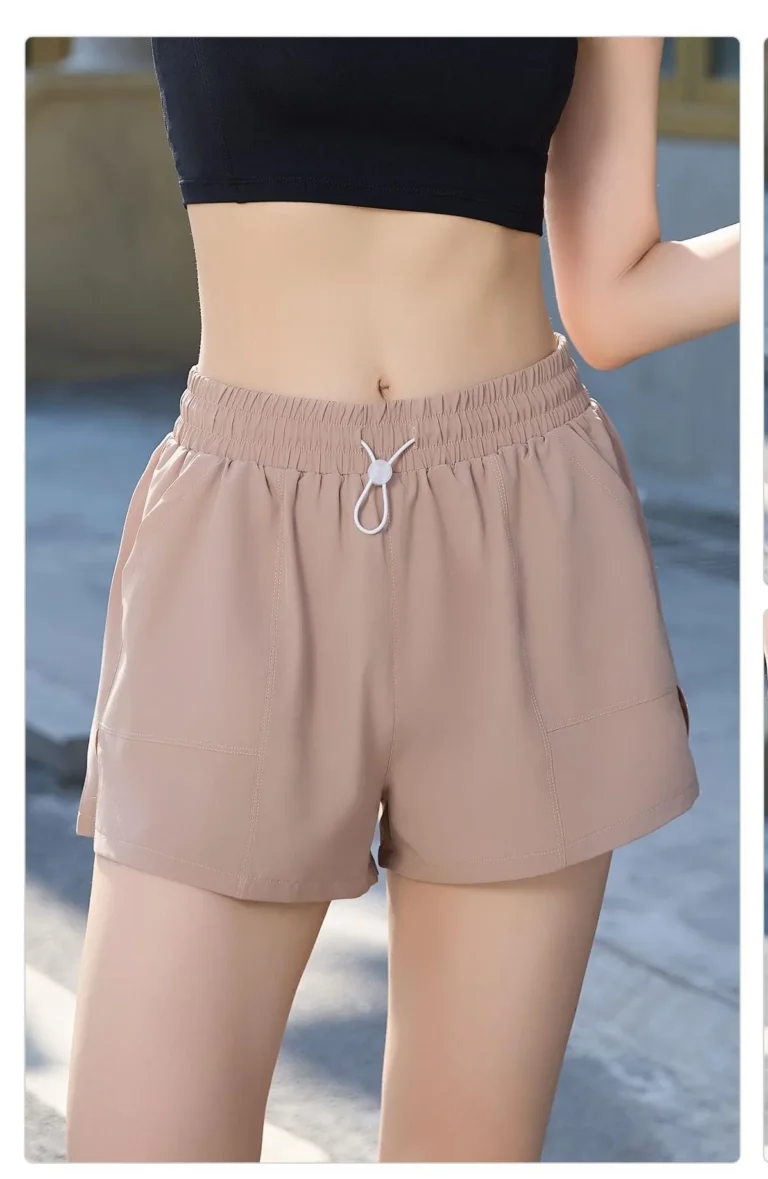 Peach Button-Detail Quick-Dry Shorts