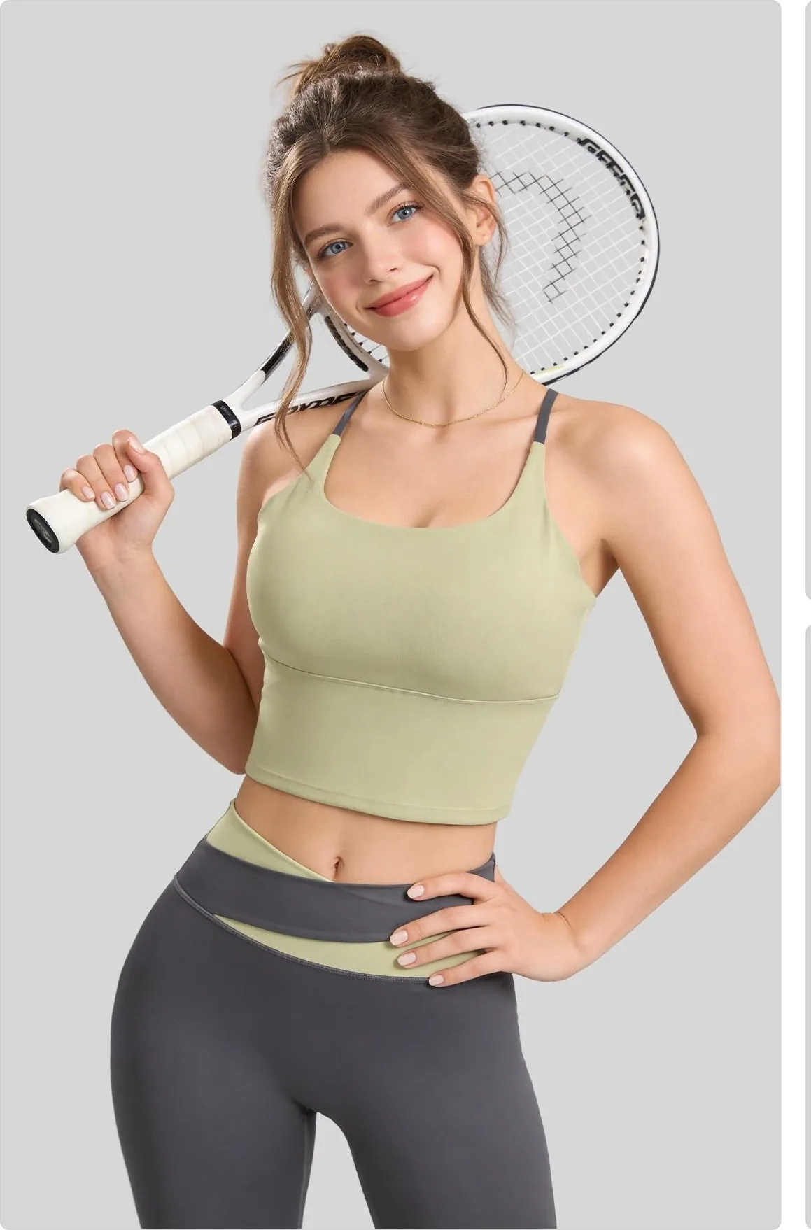 Peach Color-Block Strappy Sports Bra