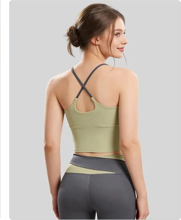 Peach Color-Block Strappy Sports Bra