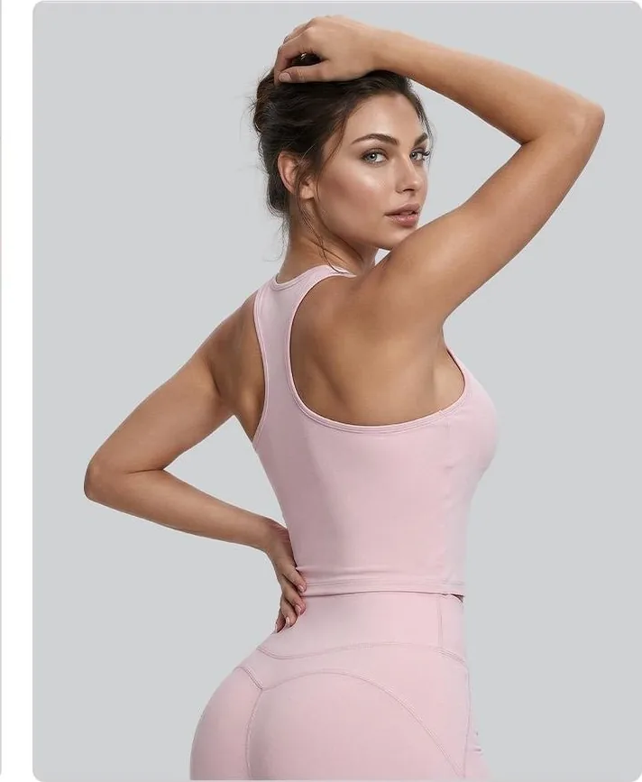 Peach Square Neck Racerback Tank Top