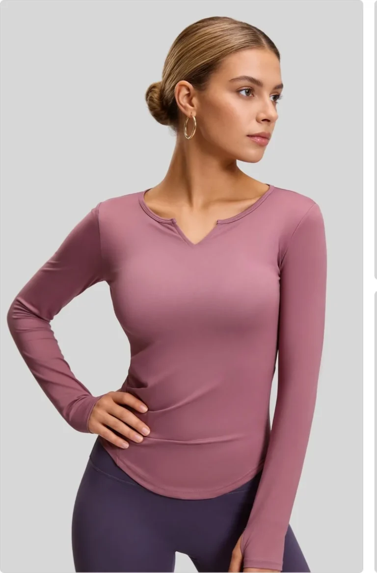 Peach V-Neck Long Sleeve Top
