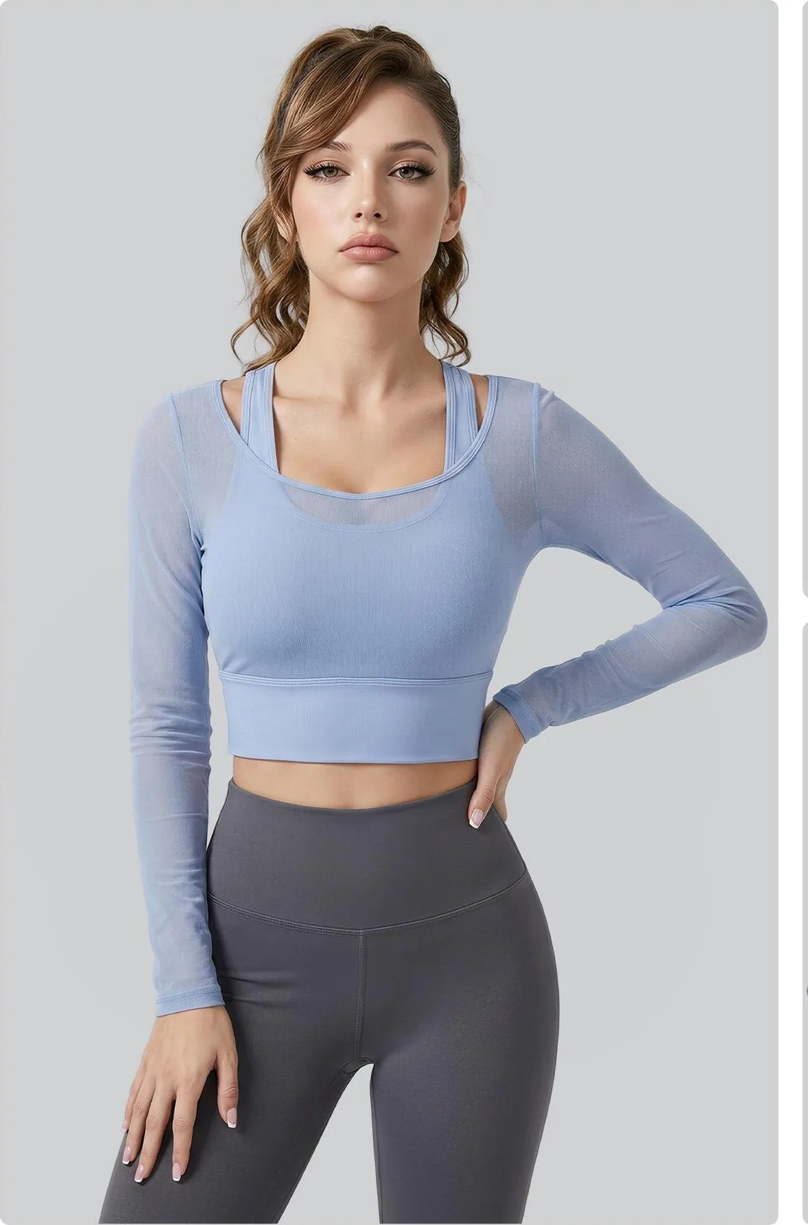 Peach Mesh 2-in-1 Long Sleeve Top