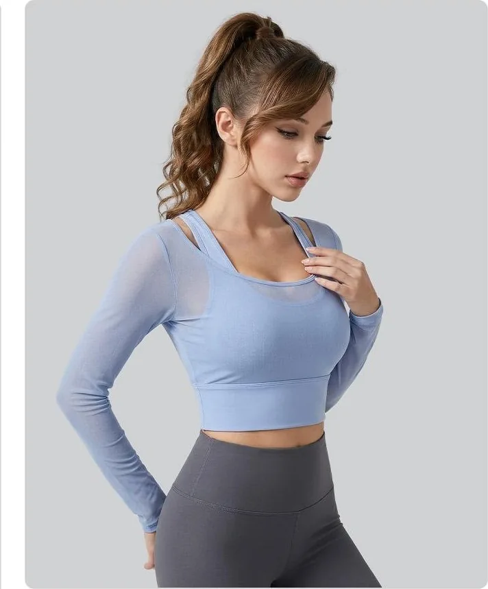 Peach Mesh 2-in-1 Long Sleeve Top