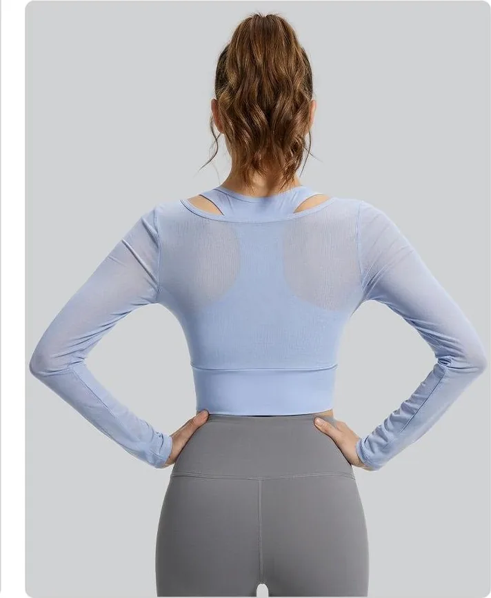 Peach Mesh 2-in-1 Long Sleeve Top