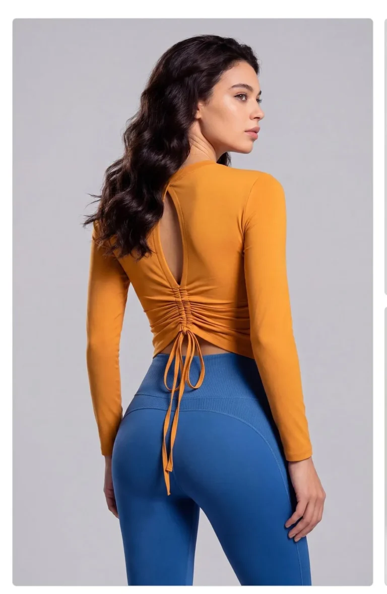 Peach Back Ruched Long Sleeve Top