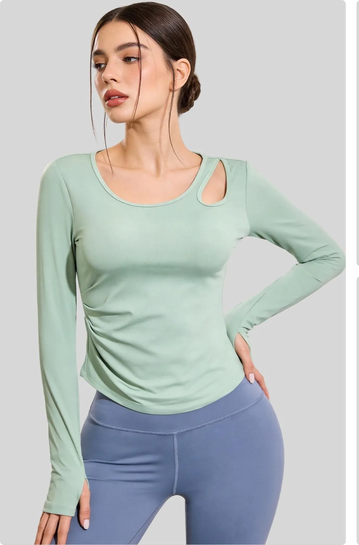 Peach Cutout Ruched Long Sleeve Top