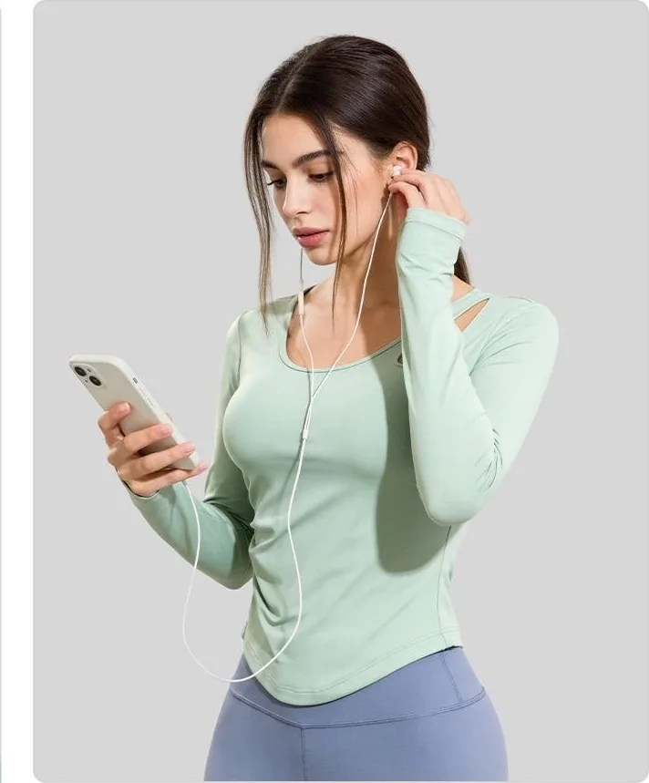 Peach Cutout Ruched Long Sleeve Top