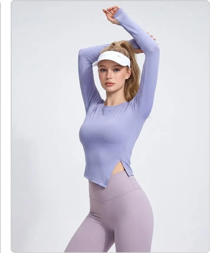 Peach Slit Long Sleeve Top