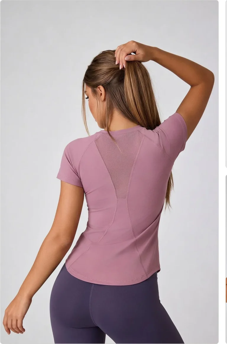 Peach Mesh Short Sleeve Top