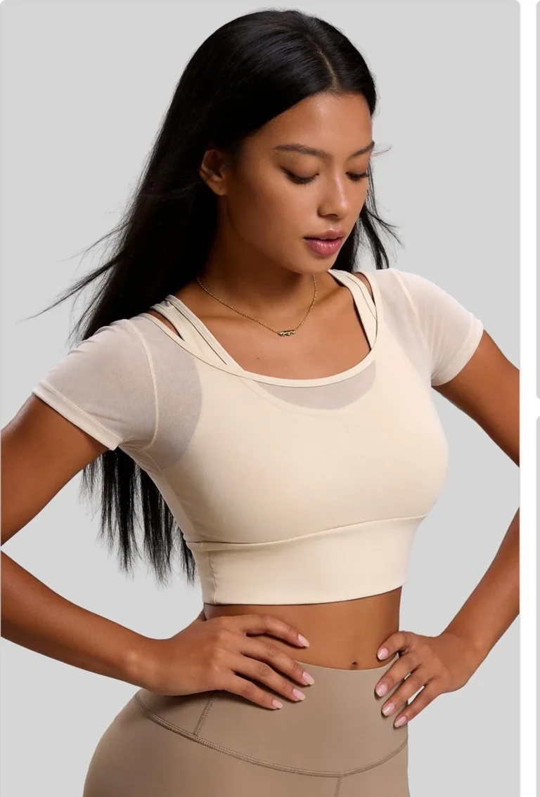 Peach Mesh 2-in-1 Short Sleeve Top