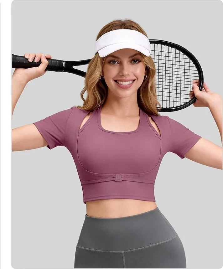 Peach Halter Sport Short Sleeve Top