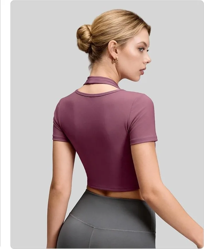 Peach Halter Sport Short Sleeve Top