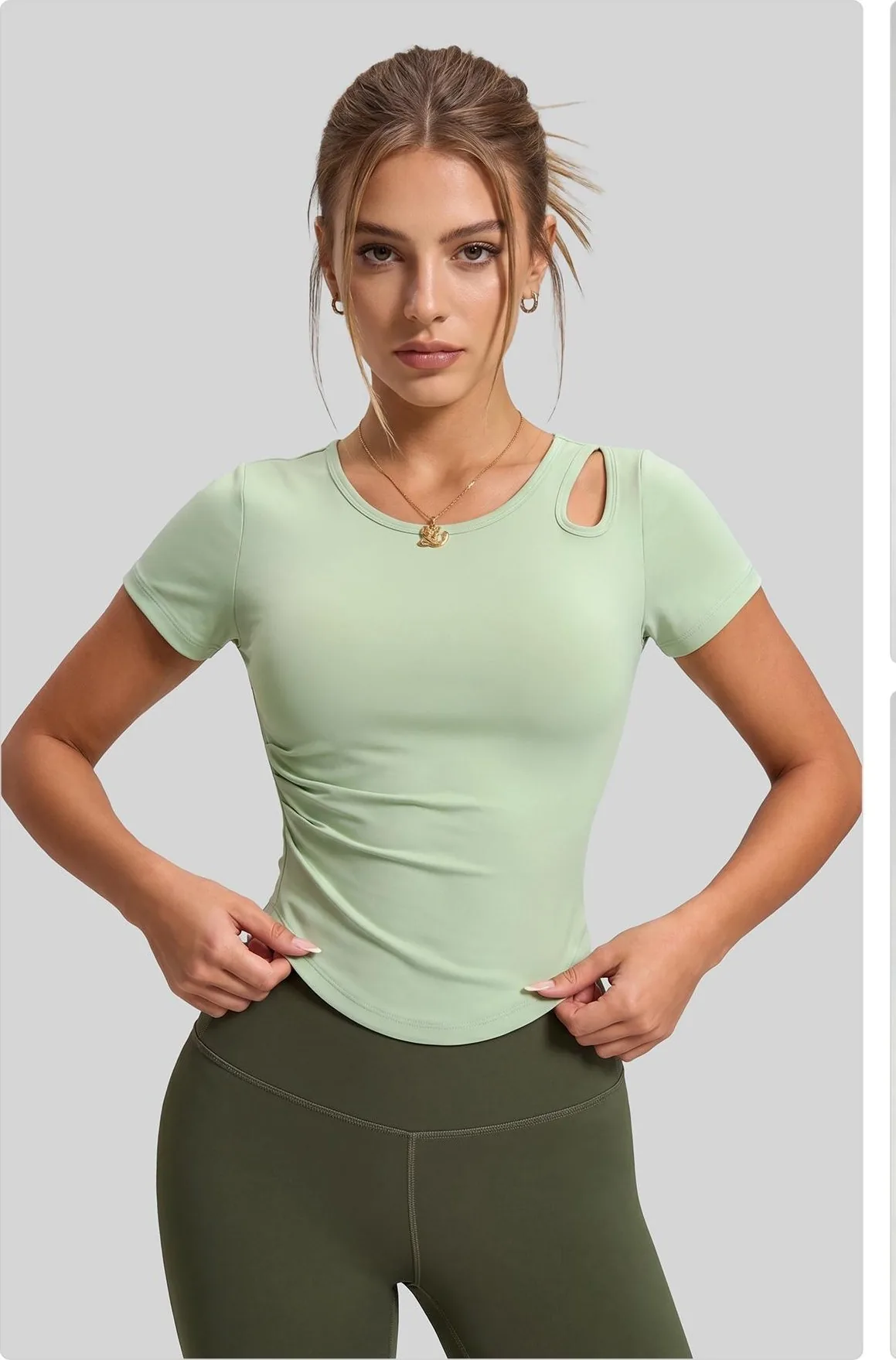 Peach Cutout Ruched Short Sleeve Top