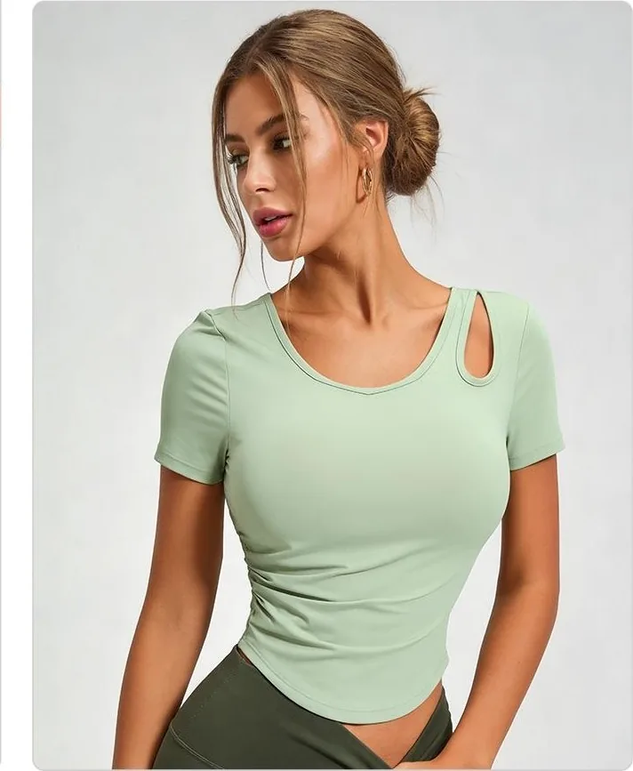 Peach Cutout Ruched Short Sleeve Top