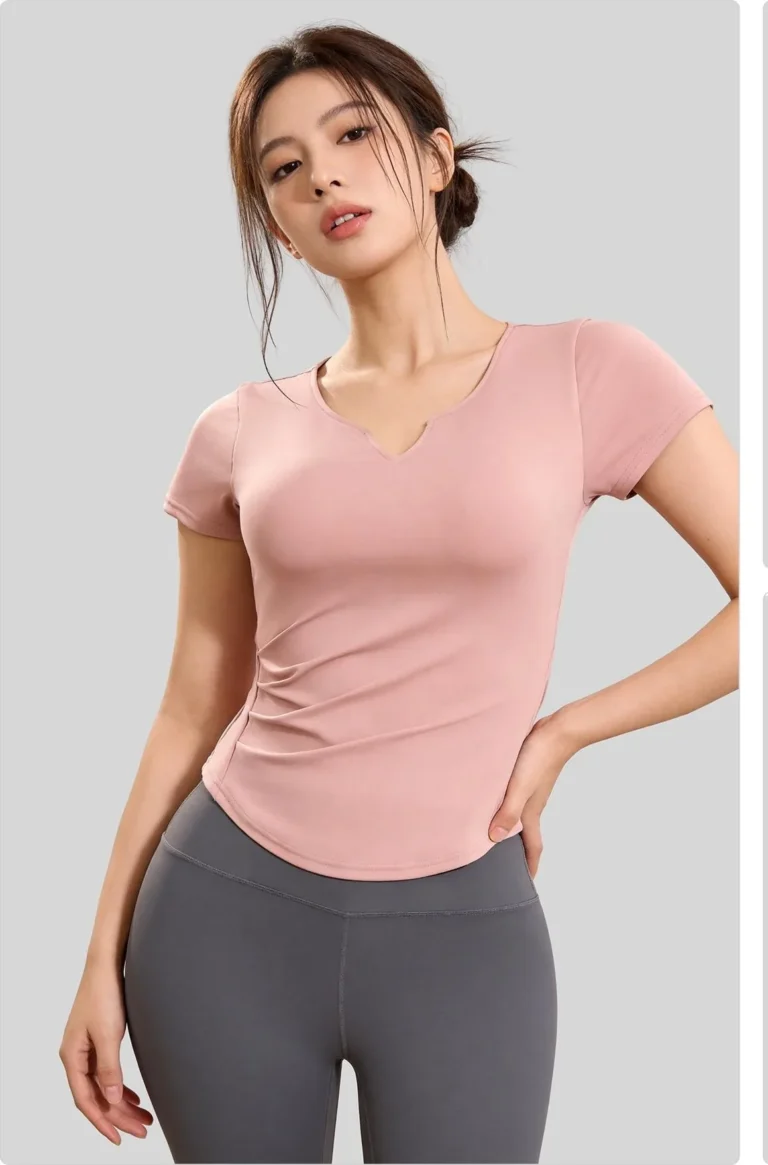 Peach Free-Cup V-Neck Short Sleeve Top