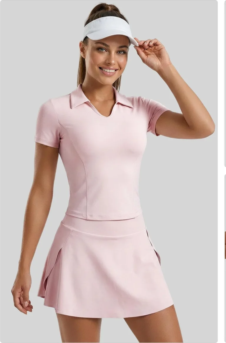 Peach Polo Collar Short Sleeve Top