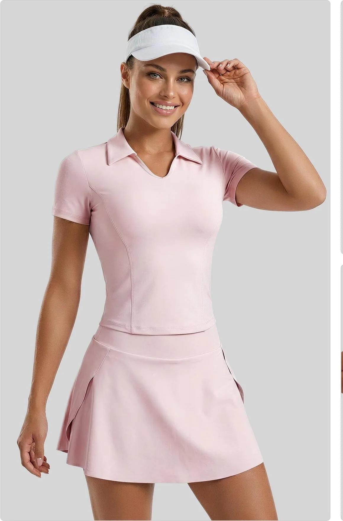 Peach Polo Collar Short Sleeve Top