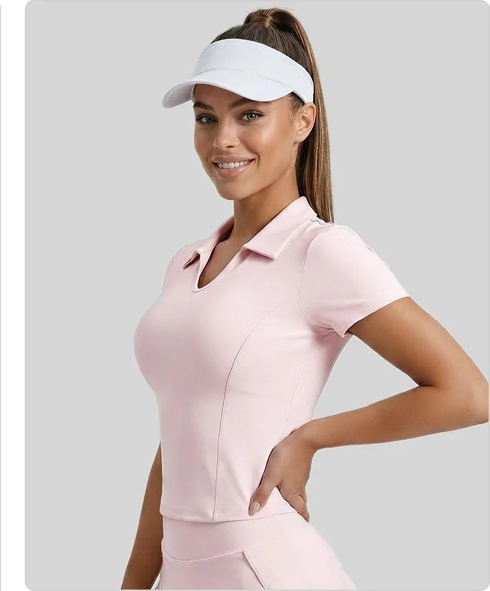 Peach Polo Collar Short Sleeve Top