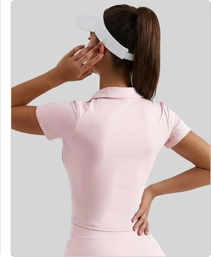 Peach Polo Collar Short Sleeve Top