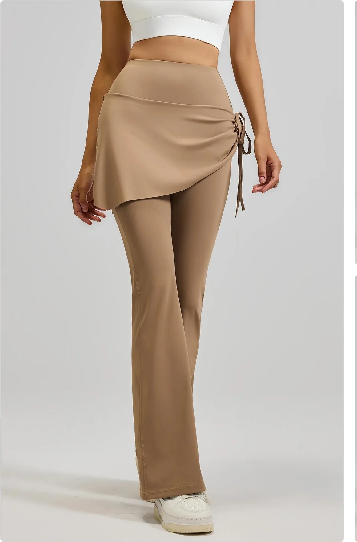 Peach Ruched Flared Skort
