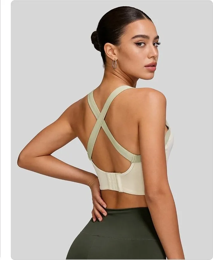 Peach Strap Color-Block Sports Bra