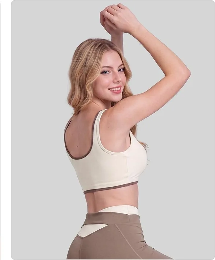 Peach Color-Block Trim Sports Bra