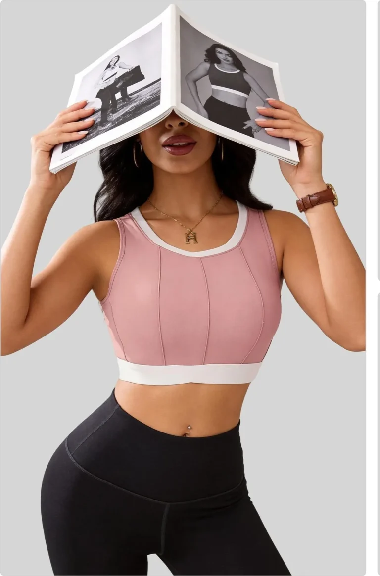 Peach Vertical Rib Color-Block Sports Bra