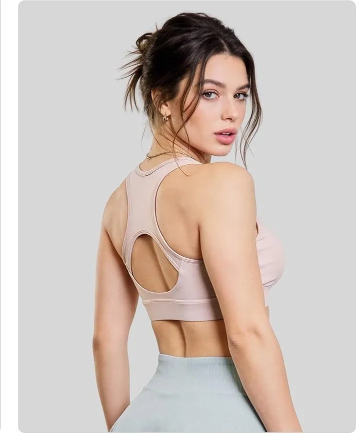 Peach Front-Zip Ruched Sports Bra