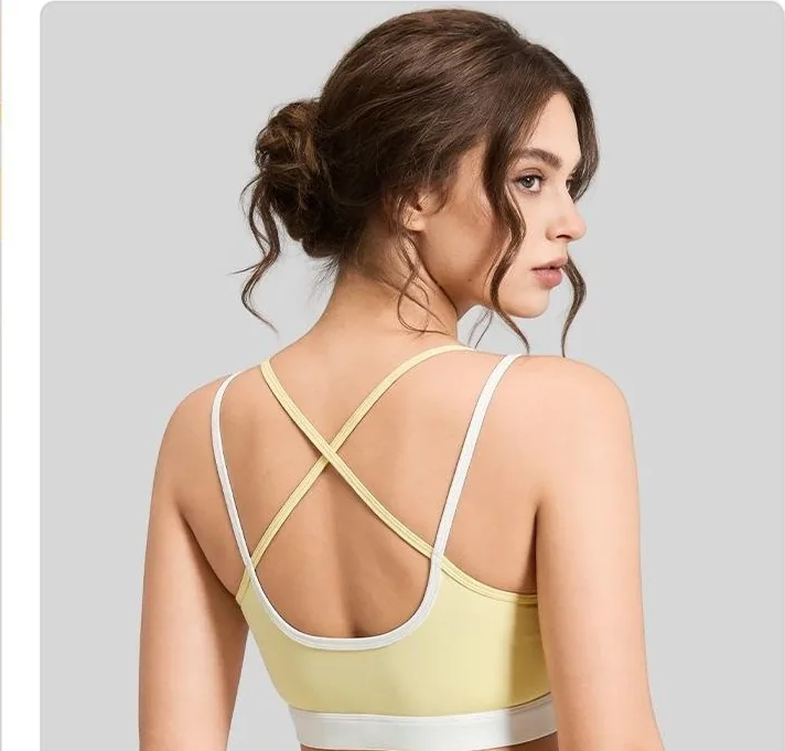 Peach Contrast Open-Back Sports Bra
