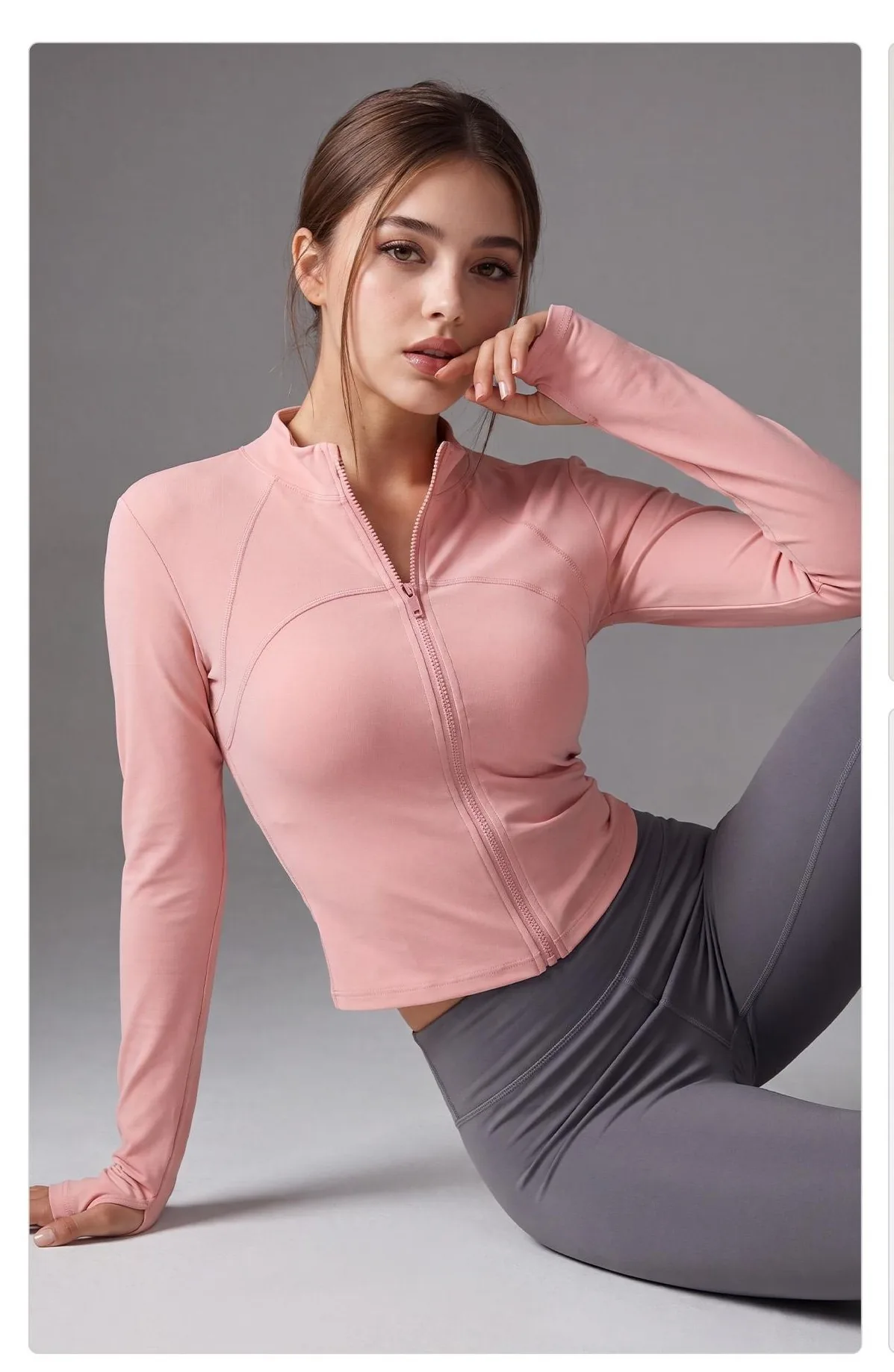 Peach Contrast-Stitch Yoga Jacket