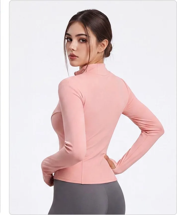 Peach Contrast-Stitch Yoga Jacket