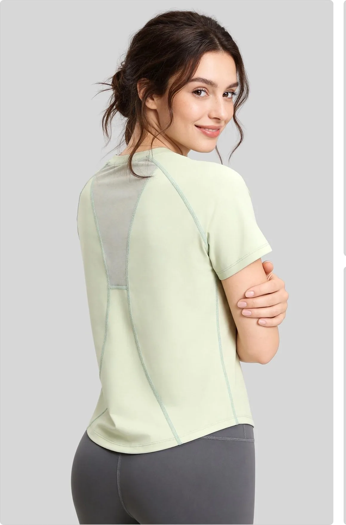 Loose Back Mesh Short Sleeve Top