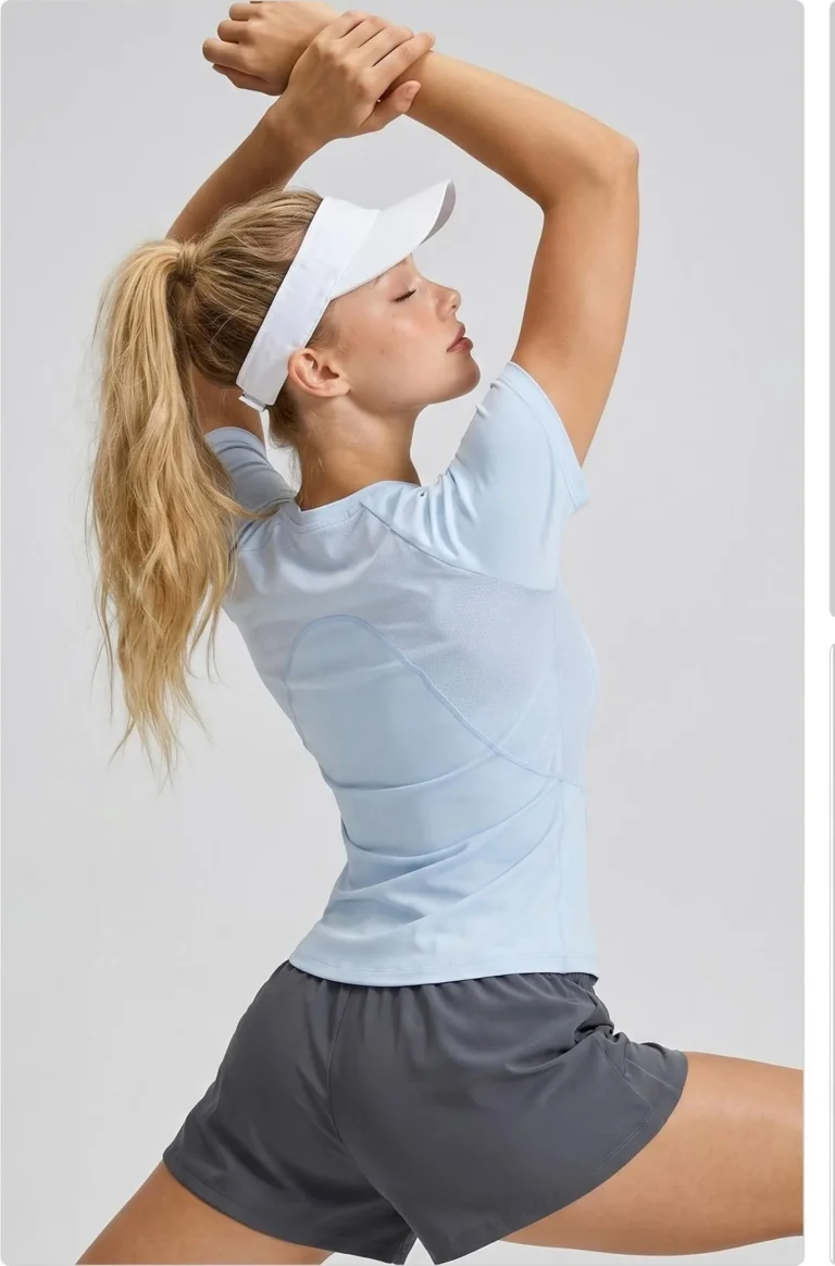 Back-Curve Mesh Loose Short Sleeve Top