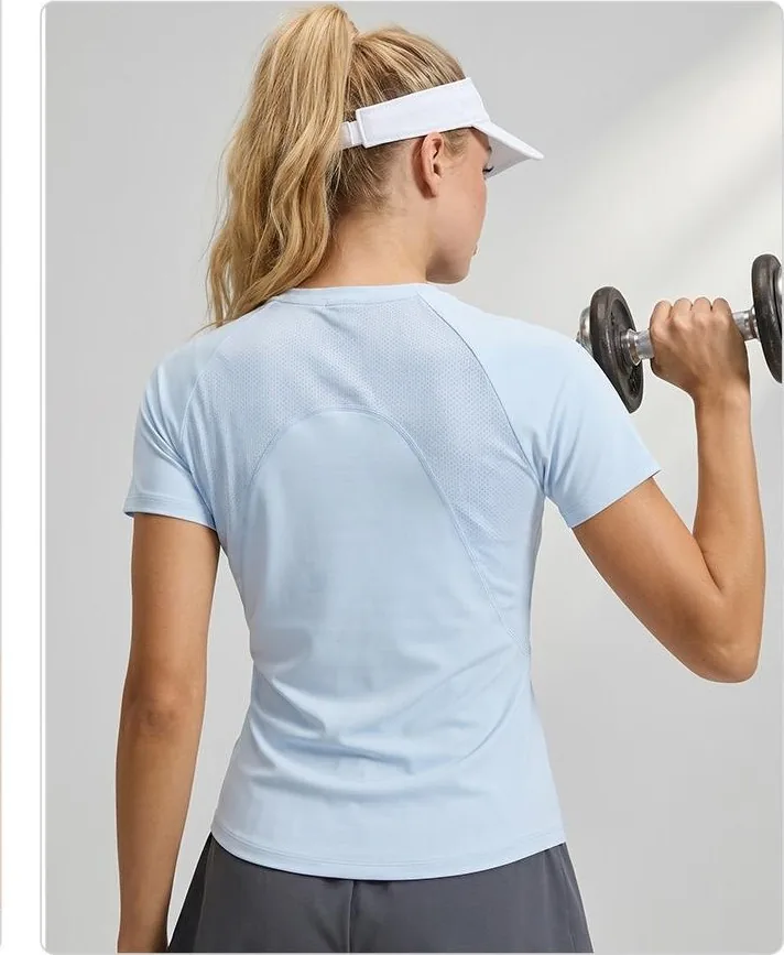 Back-Curve Mesh Loose Short Sleeve Top