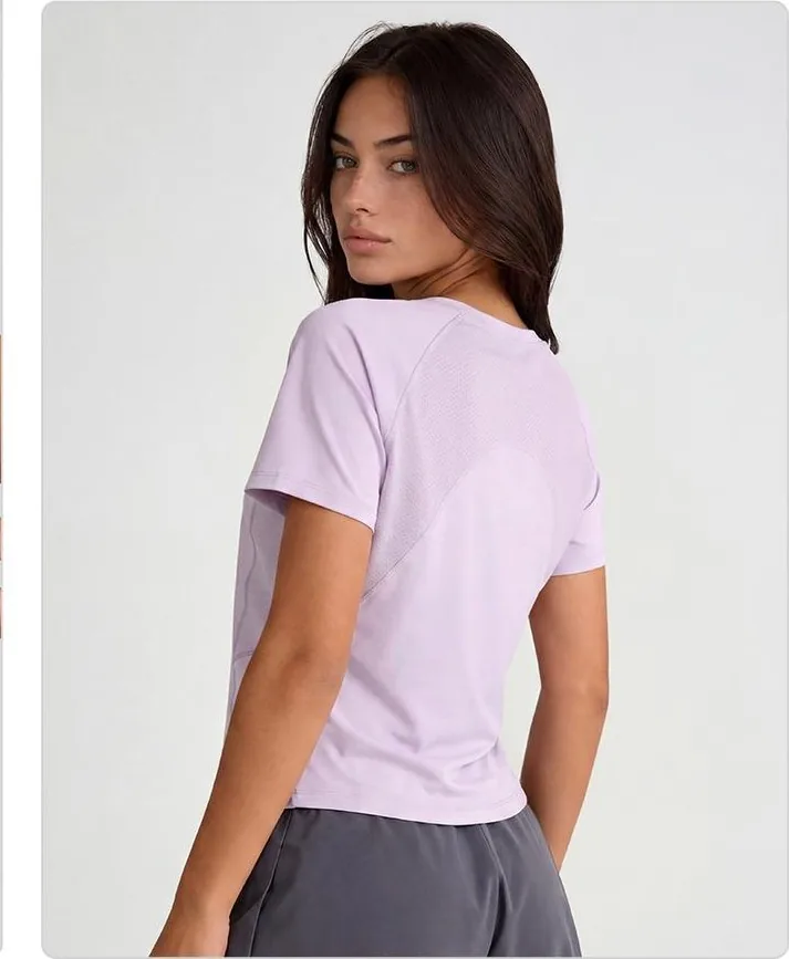 Back-Curve Mesh V-Neck Short Sleeve Top