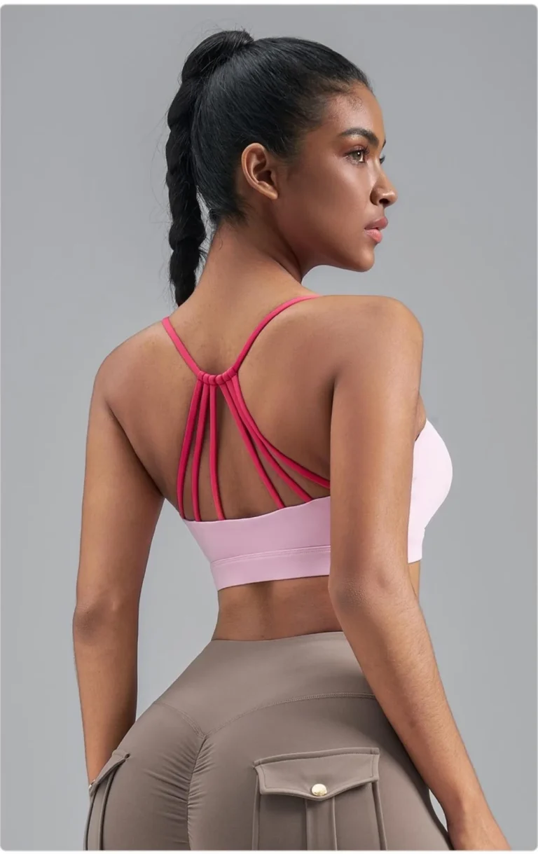 Peach Six-Strap Open-Back Sports Bra